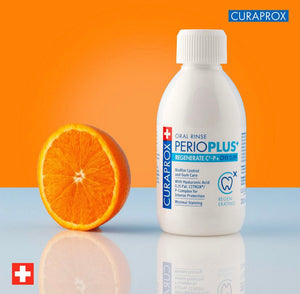 Curaprox Perioplus regnerate mouthwash with Vit C to help treat gum disease.